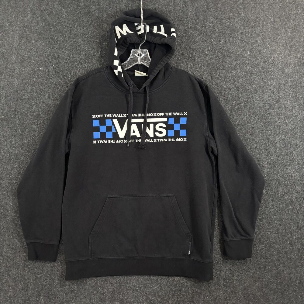 Vans Off The Wall Hoodie Men's Large Black Checkerboard Pullover Skate Pocket
